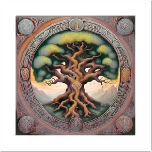 Aged Illustration of Yggdrasil Viking World Tree Posters and Art